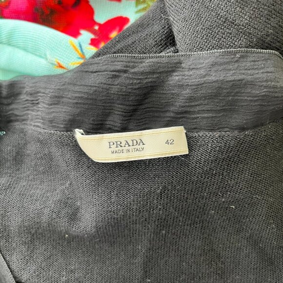 Prada Knit Wool Blend Rucjed V Neck Sheer Trim Self Tie Plunge Sweater - Picture 8 of 10